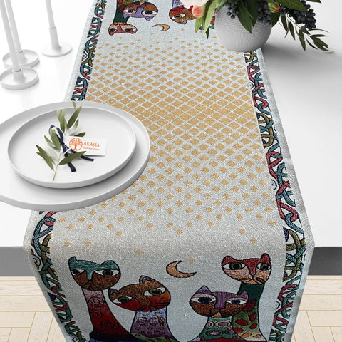 Cat Print Gobelin Tapestry Table Runner