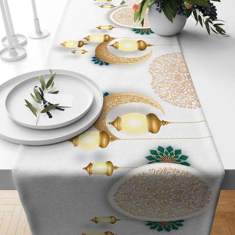 Islamic Table Runner|Lantern Ramadan Kareem Tablecloth|Religious Motif Table Centerpiece|Mystic Home Decor|Gift for Muslims|Islamic Decor