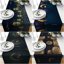 Ramadan Table Runner|Ramadan Kareem Decor|Religious Tabletop|Gift for Muslims|Islamic Tablecloth|Mystic Motif Print Table Centerpiece