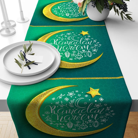 Ramadan Table Runner|Islamic Tablecloth|Mystic Motif Print Table Centerpiece|Ramadan Kareem Decor|Religious Tabletop|Gift for Muslims