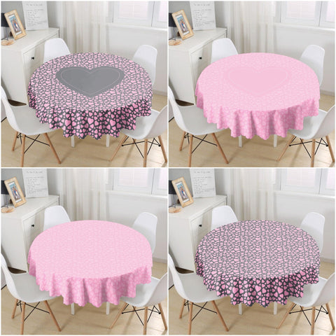 Valentine Tablecloth|Heart Print Round Table Linen|February 14 Decor|Love Tabletop|Circle Romantic Table Cover|Valentine&