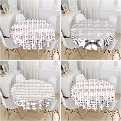 Heart Print Tabletop|Valentine Round Table Linen|February 14 Decor|Love Tablecloth|Circle Romantic Table Cover|Valentine&