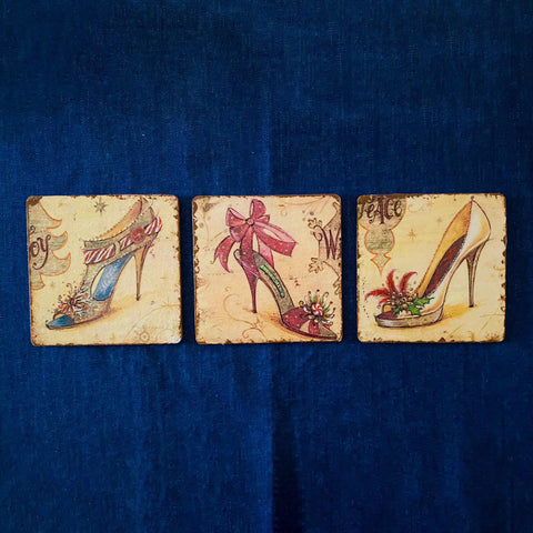 Set of 6 Hand Painted Coasters|Shoe Print Wooden Tea Pad|Handmade Drink Rest|Unique New Home Gift|Vintage Saucer Set|Best Gift For Mom
