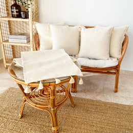 Set of 4 Cotton Pillow Covers and 1 Runner|Buldan Cushion Case|Organic Tablecloth|Boho Handmade Tasseled Cushion|Authentic Throw Pillowtop