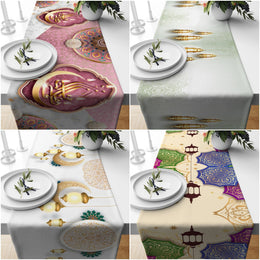 Islamic Table Runner|Lantern Ramadan Kareem Tablecloth|Religious Motif Table Centerpiece|Mystic Home Decor|Gift for Muslims|Islamic Decor