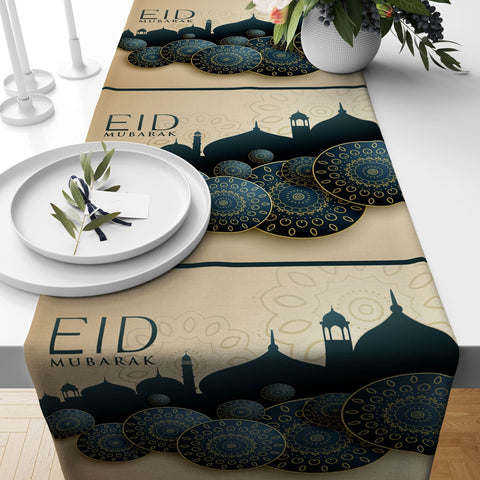 Eid Table Runner|Ramadan Tablecloth|Religious Motif Table Centerpiece|Eid Mubarak Decor|Mystic Home Decor|Gift for Muslim|Islamic Tablecloth