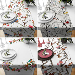 Floral Bird Table Runner|Summer Tablecloth|Floral Table Decor|Housewarming Runner|Farmhouse Bird and Butterfly Tabletop|Stylish Tablecloth