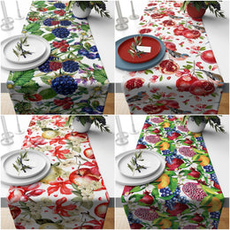 Fruit Table Runner|Grape Tablecloth|Apple Table Decor|Pomegranate Runner|Farmhouse Colorful Floral Bird Print Tabletop|Stylish Tablecloth