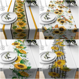 Sunflower Table Runner|Summer Tablecloth|Floral Table Decor|Housewarming Runner|Farmhouse Sunflower Print Tabletop|Stylish Bird Tablecloth