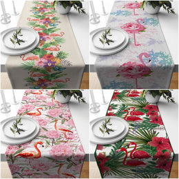 Flamingo Tablecloth|Summer Trend Runner|Floral Table Decor|Housewarming Runner|Farmhouse Animal Print Tabletop|Stylish Tropical Runner