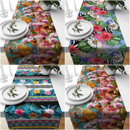 Floral Table Runner|Floral Table Decor|Summer Tablecloth|Butterfly Runner|Farmhouse Tropical Flower Print Tabletop|Stylish Boho Tablecloth