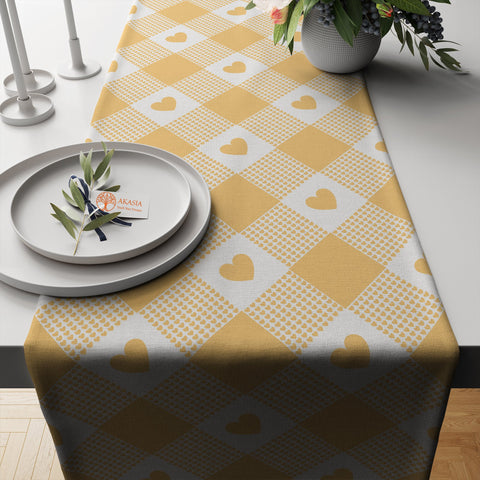Plaid Table Runner|Geometric Tablecloth|Decorative Tabletop|Check Home Decor|Abstract Kitchen Decor Gift|Heart Print Table Centerpiece