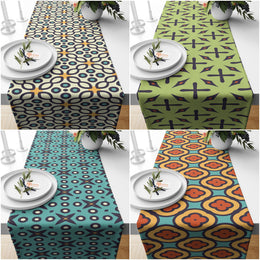 Mid Century Table Runner|Abstract Geometric Tablecloth|Boho Print Modern Home Decor|60's 70's Kitchen Rustic Tabletop|Retro Table Runner