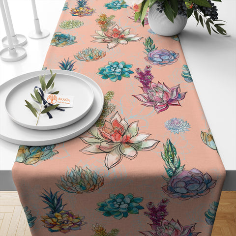 Cactus Table Runner|Farmhouse Colorful Succulent Tablecloth|Plant Print Tabletop|Floral Cactus Kitchen Decor|Housewarming Rectangle Runner