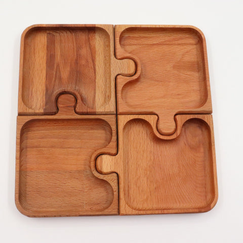 Wooden Puzzle Snack and Breakfast Plate|Divided Puzzle Serve Tray|Kitchen Table Decor|Custom Beech Plate with Section|Housewarming Gift Tray