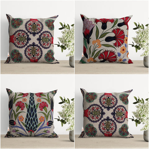 Turkish Tulip Tile Pattern Pillow Cover|Gobelin Tapestry Pillowcase|Woven Ethnic Throw Pillow Top|Handmade Authentic Kilim Cushion Case