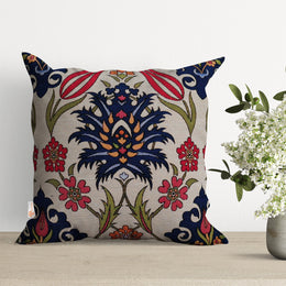 Turkish Tulip Tile Pattern Pillow Cover|Tapestry Pillowcase|Housewarming Gobelin Throw Pillow|Decorative Handmade Woven Outdoor Cushion Case