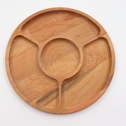 Round Wooden Snack and Breakfast Plate|Divided Round Serving Tray|Kitchen Table Decor|Custom Beech Plate with Section|Housewarming Gift Tray