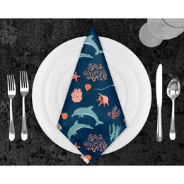 Nautical Fabric Napkin|Dolphin Handkerchief|Seahorse Cloth Serviette|Beach House Table Decor|Reusable Tableware|Jellyfish Coastal Napkin
