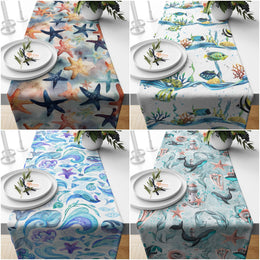 Beach House Runner|Fish Kitchen Decor|Decorative Table Top|Starfish Table Top|Whale Home Decor|Starfish Tablecloth|Coastal Runner