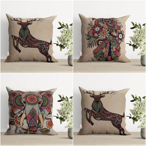 Deer and Elephant Print Handmade Belgian Gobelin Tapestry Cushion Cover