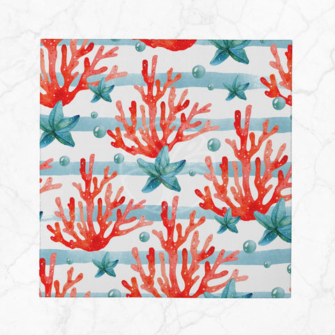 Nautical Fabric Napkin|Coral Handkerchief|Summer Cloth Serviette|Beach House Table Decor|Reusable Tableware|Anchor Coastal Dining Napkin
