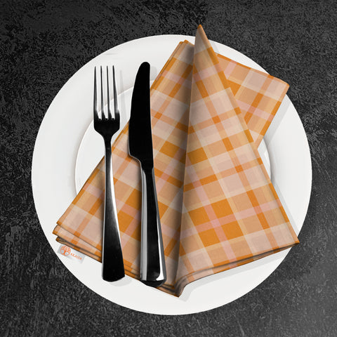 Plaid Fabric Napkin|Checkered Napkin|Geometric Cloth Serviette|Orange Kitchen Decor|Plaid Handkerchief|Farmhouse Table|Reusable Tableware