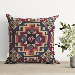Geometric Kilim Pillow Case with Aztec Print