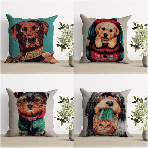 Cute Dogs Gobelin Tapestry Pillow Cover