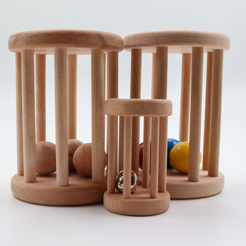 Wooden Ball Cylinder|Montessori Rattle Roller|Colorful Organic Infant Toy|Baby Rattle Toy|Kids Bell Cylinder|Wooden Safe Baby Shower Gift