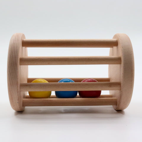 Wooden Ball Cylinder|Montessori Rattle Roller|Colorful Organic Infant Toy|Baby Rattle Toy|Kids Bell Cylinder|Wooden Safe Baby Shower Gift