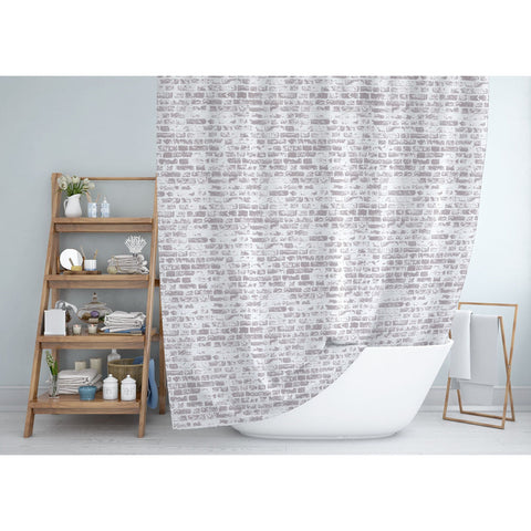 Brick Pattern Shower Curtain|Water and Stain Repellent Bathroom Curtain|Fabric Shower Drapes for Bathroom with Hooks|Waterproof Curtain