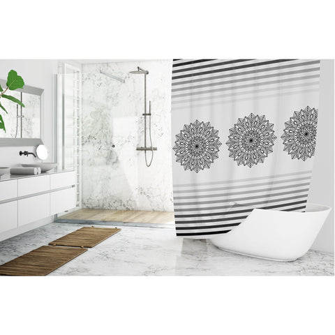 Mandala Shower Curtain|Water and Stain Repellent Bathroom Curtain|Fabric Shower Drapes for Bathroom with Hooks|Waterproof Geometric Curtain