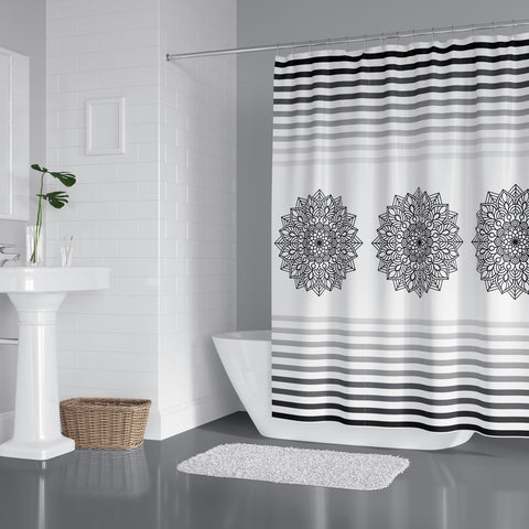 Mandala Shower Curtain|Water and Stain Repellent Bathroom Curtain|Fabric Shower Drapes for Bathroom with Hooks|Waterproof Geometric Curtain