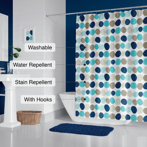 Pebble Shower Curtain|Water and Stain Repellent Bathroom Curtain|Fabric Shower Drapes for Bathroom with Hooks|Waterproof Abstract Curtain