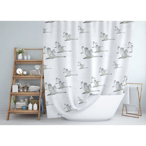 Swan Shower Curtain|Water and Stain Repellent Bathroom Curtain|Fabric Shower Drapes for Bathroom with Hooks|Waterproof Animal Curtain