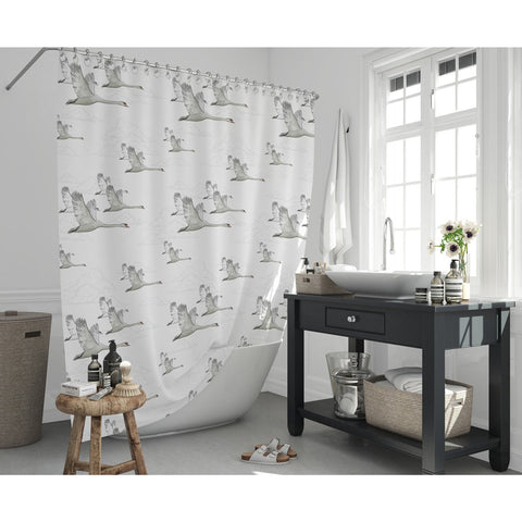 Swan Shower Curtain|Water and Stain Repellent Bathroom Curtain|Fabric Shower Drapes for Bathroom with Hooks|Waterproof Animal Curtain