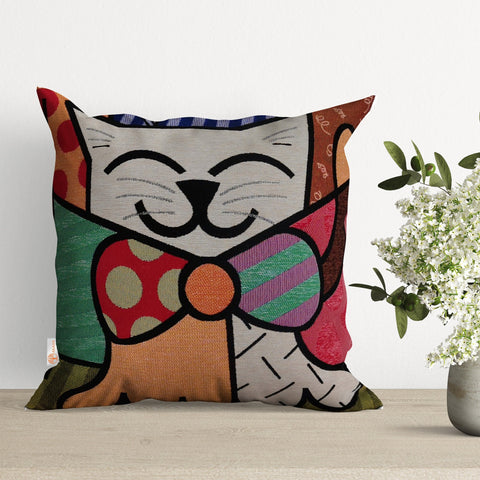 Cute Cats Pillow Cover|Decorative Gobelin Tapestry Pillowcase|Authentic Woven Throw Pillow Top|Outdoor Cushion Case|Colorful Cat Home Decor
