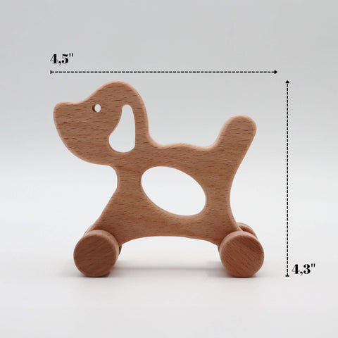 Wooden Dog Toy With Wheels|Dog Figurine|Montessori Toys|Natural Wood Puppy Toy|Toddler Gifts|Handmade Toy for Kid|Baby Shower Birthday Gift