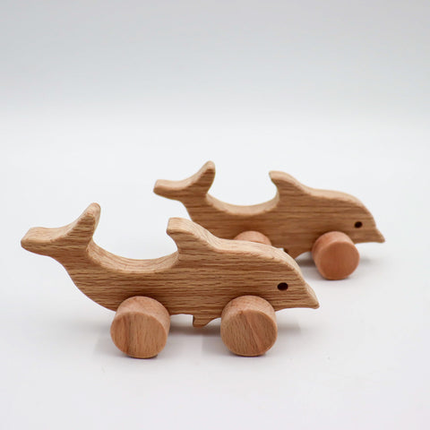 Artisanal Dolphin Wood Toy|Sustainable Sea Creature Play|Ocean-Themed Decor|Waldorf Animals Toys|Toddler Toys|Natural Push Toy for Baby Gift