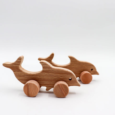 Artisanal Dolphin Wood Toy|Sustainable Sea Creature Play|Ocean-Themed Decor|Waldorf Animals Toys|Toddler Toys|Natural Push Toy for Baby Gift