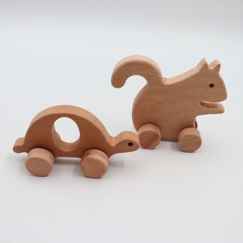 Natural Wood Turtle and Squirrel Push Toy Set|Handcrafted Kids Toys|Eco-Friendly Nursery Decor|Creative Kids Toys|Perfect Gift for Kids
