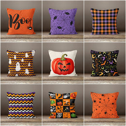Halloween Pillow Case|Boo Pillow Cover|Autumn Cushion Case|Carved Pumpkin Throw Pillowcase|Trick or Treat Decor|Plaid Sofa Pillowtop
