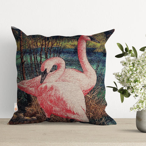 Animal Tapestry Pillow Cover|Pigeon and Gorilla Print Handmade Pillowcase|Belgian Gobelin Throw Pillow Top|Swan Print Woven Cushion Cover