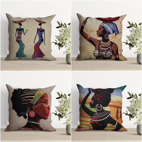 Tapestry Pillow Cover|Decorative African Woman Print Tapestry Pillowcase|Gobelin Throw Pillow Cover|Handmade Woven Ethnic Design Home Decor