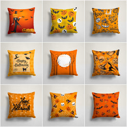 Halloween Pillow Case|Skull Cushion Case|Fall Trend Bat Pillowcase|Carved Pumpkin Throw Pillow Top|Full Moon Print Autumn Cushion Case