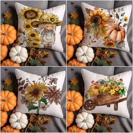 Boho Autumn Throw Pillowtop|Wheelbarrow Pillow Case|Cute Girl Cushion Cover|Sunflower Cushion Case|Red Berries Pillow Cover|Cozy Fall Pillow