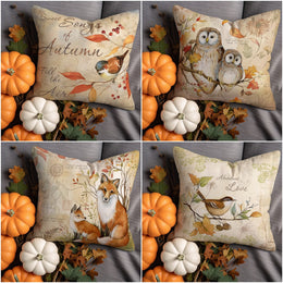 Fall Pillow Case|Bird Pillowcase|Cozy Throw Pillowtop|Fox Cushion Cover|Autumn Pillow Sham|Sparrow Cushion Case|Owl Print Pillow Cover