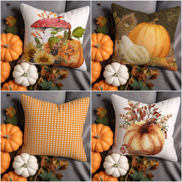 Pumpkin Cushion Cover|Plaid Cushion Case|Gingham Pattern Pillow Cover|Cozy Fall Throw Pillowtop|Mushroom Pillow Sham|Boho Autumn Pillow Case