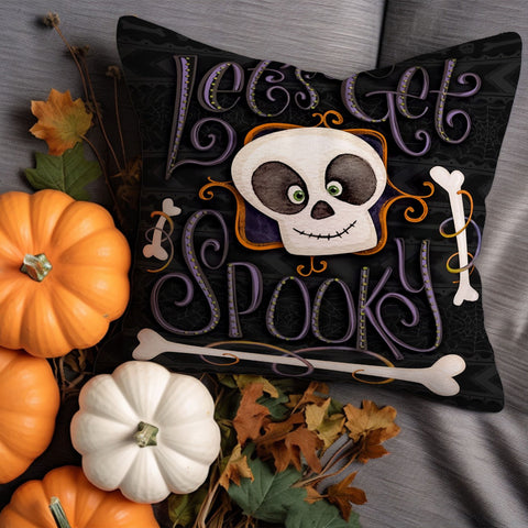 Trick or Treat Pillowcase|Halloween Cushion Cover|Lets Get Spooky Cushion Case|Carved Pumpkin Throw Pillowtop|Skull Pillow Cover